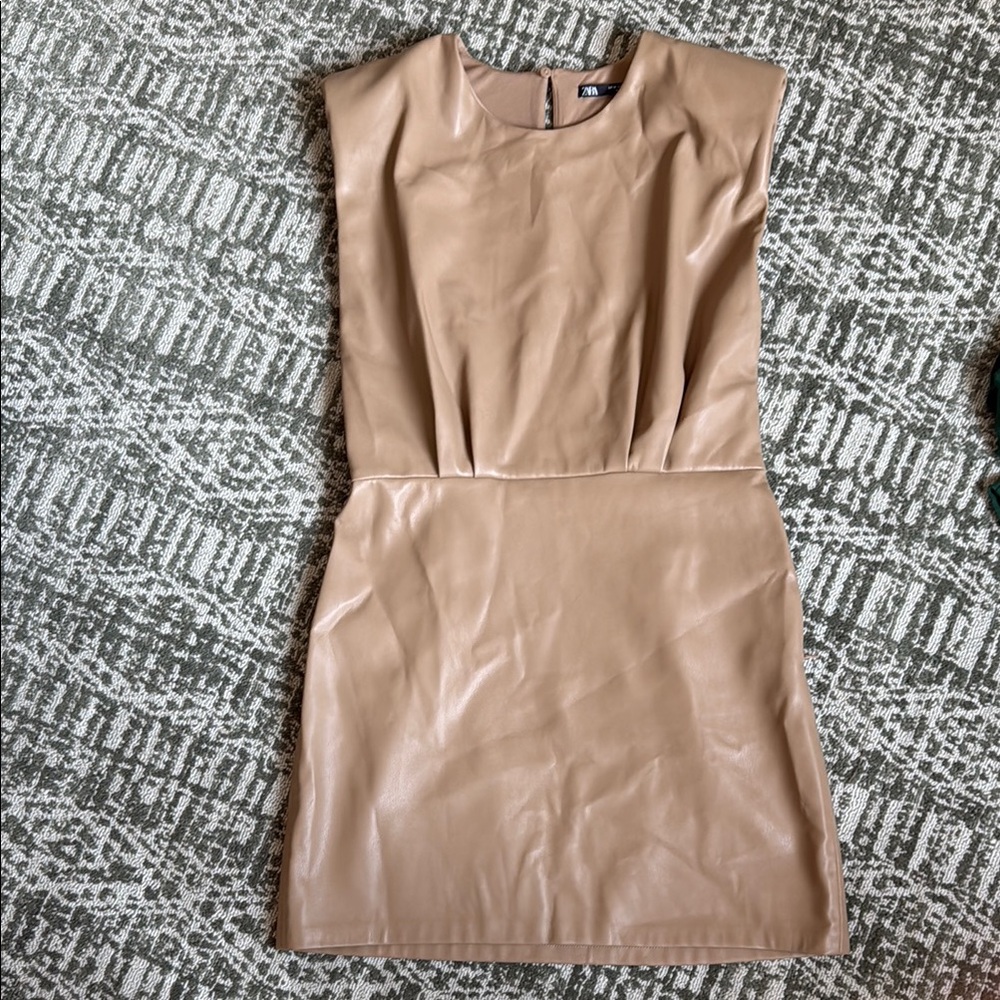 Zara Elegant Tan Faux Leather Dress